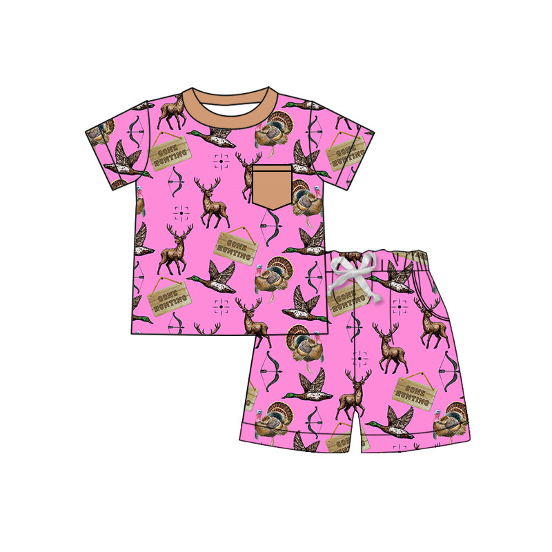 preorder GSSO1796 Hunting Deer Mallard Duck Hot Pink Short Sleeve Shorts Girls Set