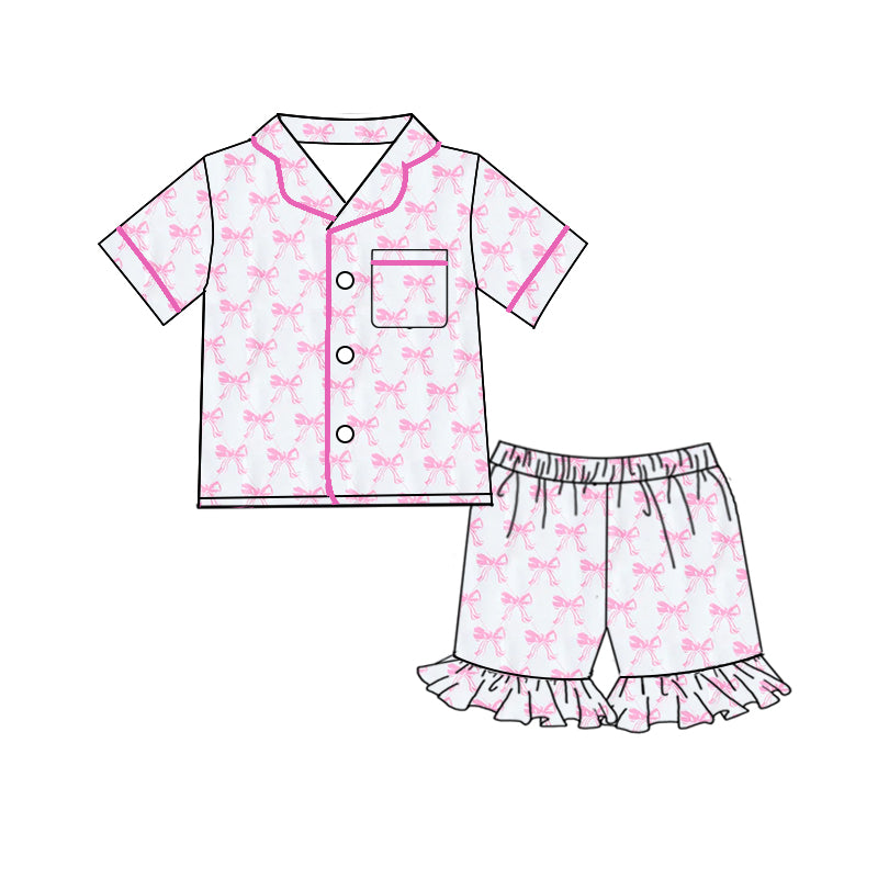 preorder GSSO1821 Hot Pink Bows Pocket Short Sleeve Shorts Adult Women Bottons Pajamas