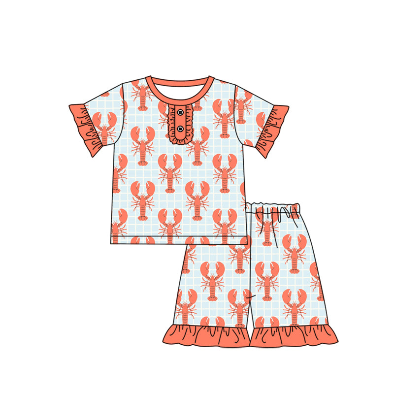 preorder GSSO1829 Orange Crayfish Short Slevee Shorts Girls Set