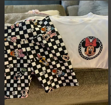 preorder GSSO1834 cartoon M white short sleeve black checkered shorts girls set