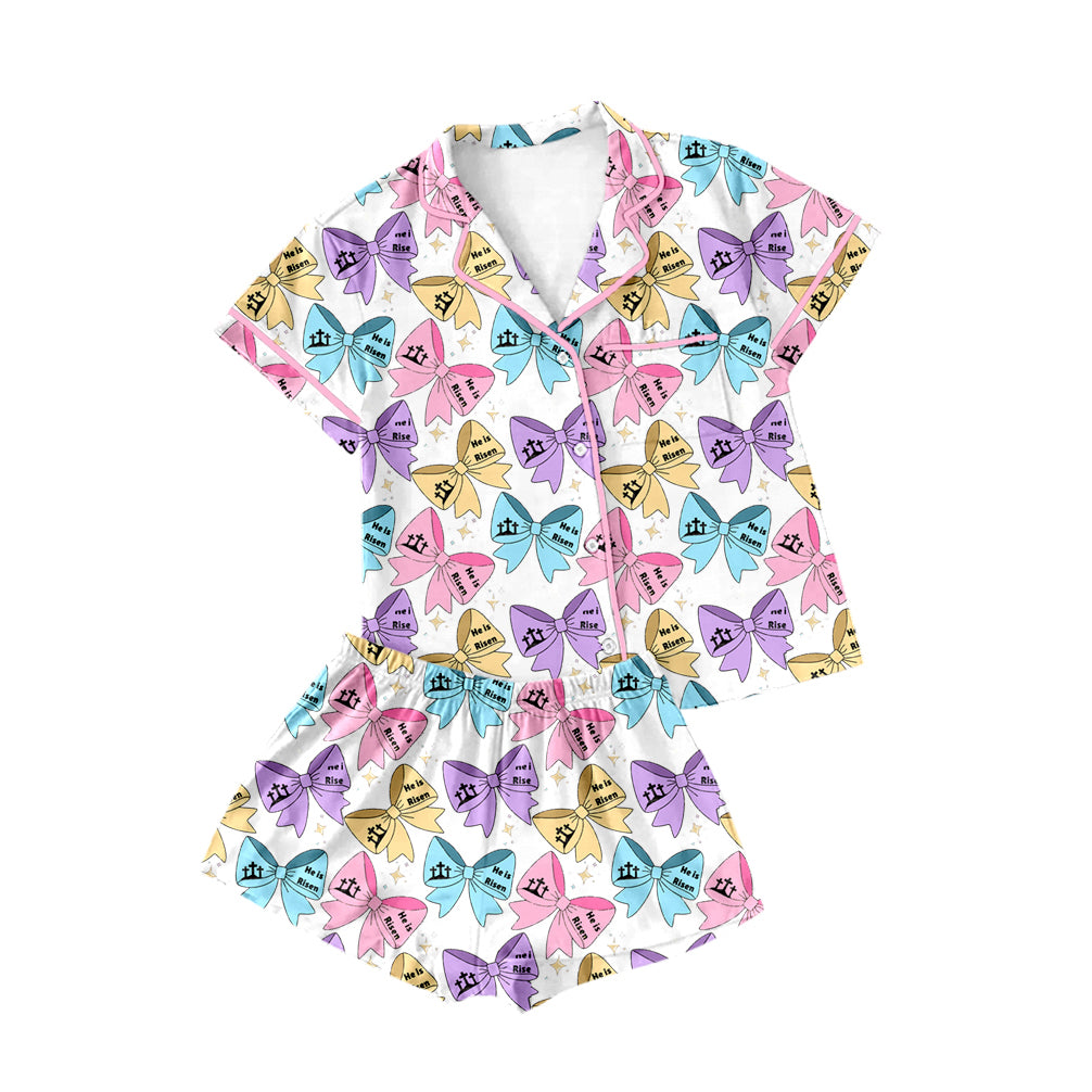 preorder GSSO1891 Easter cross colorful bows short sleeve shorts buttons adult women pajamas