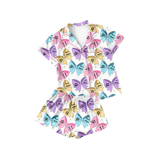 preorder GSSO1892 Easter cross colorful bows pink short sleeve shorts buttons girls pajamas