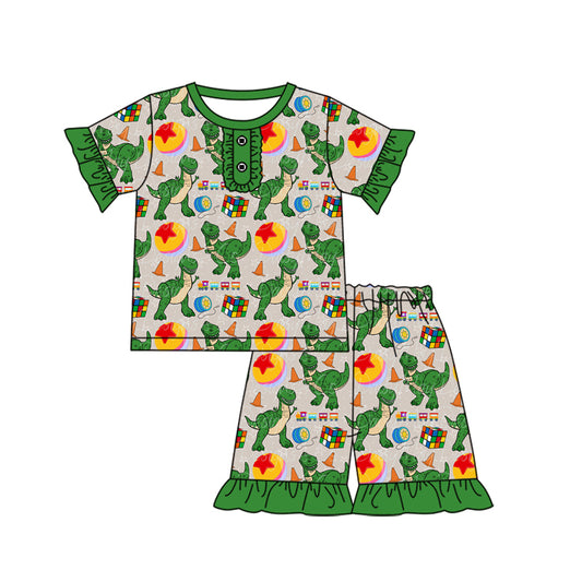 preorder GSSO1923 Cartoon Dinosaur Green Short Sleeve Shorts Girls Pajamas