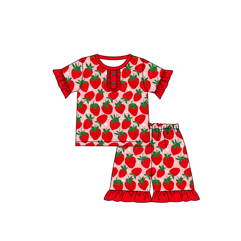 preorder GSSO1933 Red Strawberry Short Sleeve Shorts Girls Pajamas