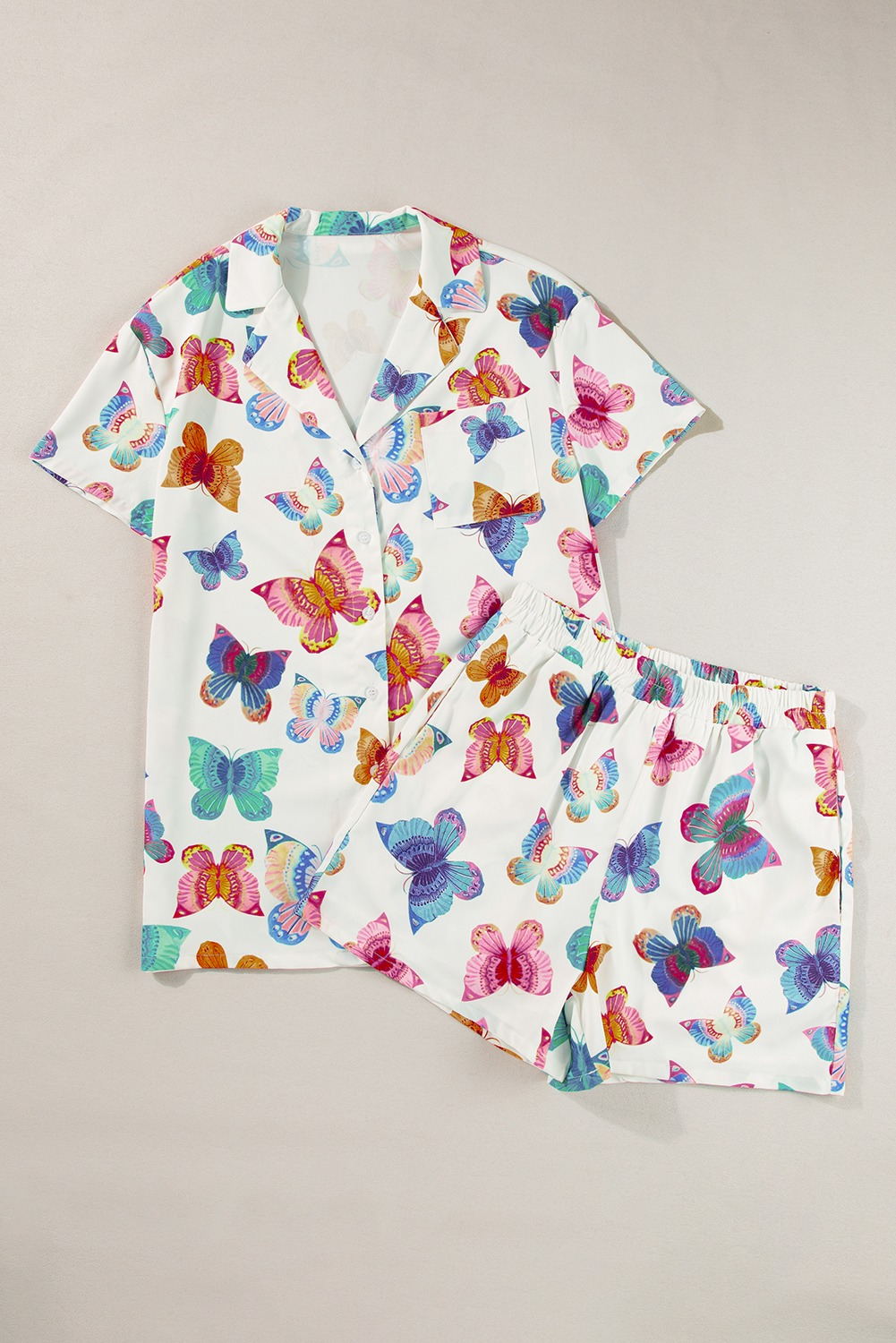 preorder GSSO1945 Colorful Butterfly Pocket White Short Sleeve Shorts Adult Women Pajamas