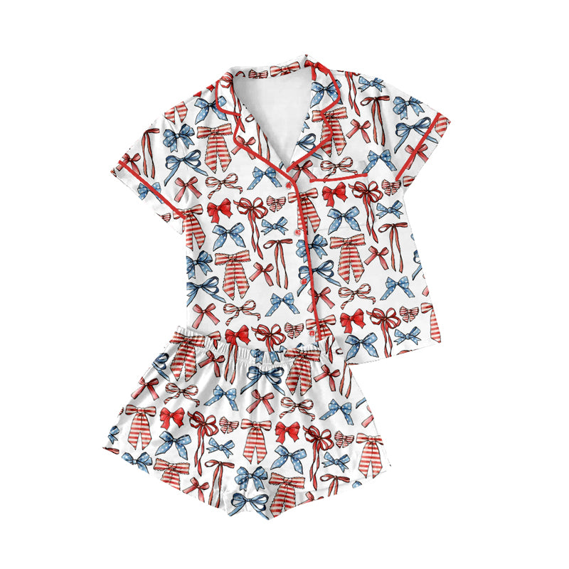 preorder GSSO1967 July 4th Red Blue Bows Short Sleeve Shorts Adult Women Pajamas