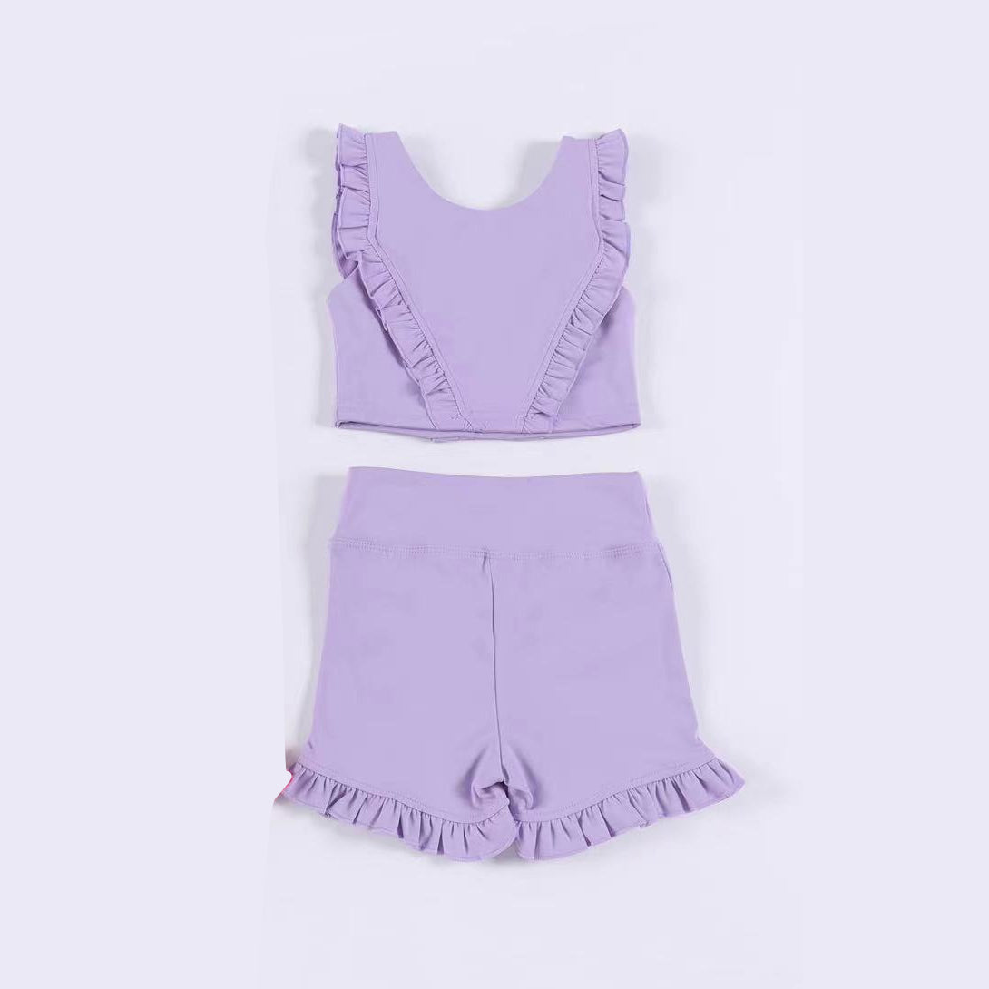 preorder GSSO1998 yoga purple ruffles sleeveless shorts girls set