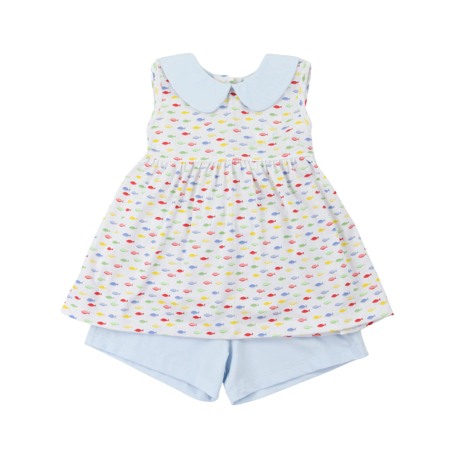 preorder GSSO2014 cute colorful fish sleeveless blue shorts girls set