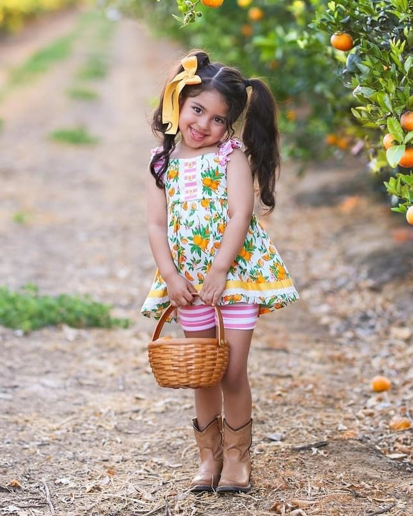 preorder GSSO2115 Summer fruit flutter sleeve pink striped shorts girls set
