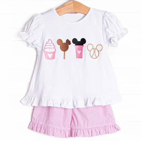 preorder GSSO2127 cartoon M white short sleeve pink shorts girls set