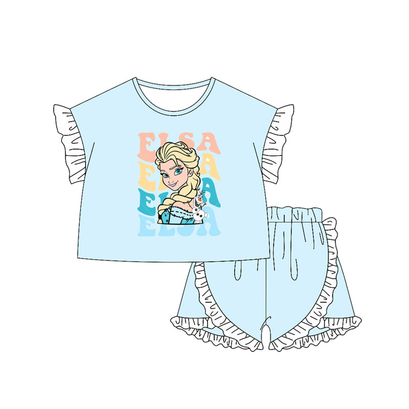 preorder GSSO2161 cartoon ice princess mint color short sleeve shorts girls set