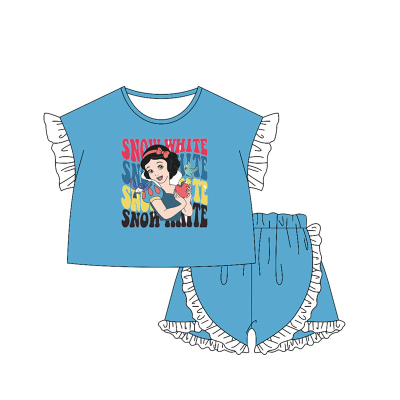preorder GSSO2162 cartoon snow princess blue short sleeve shorts girls set