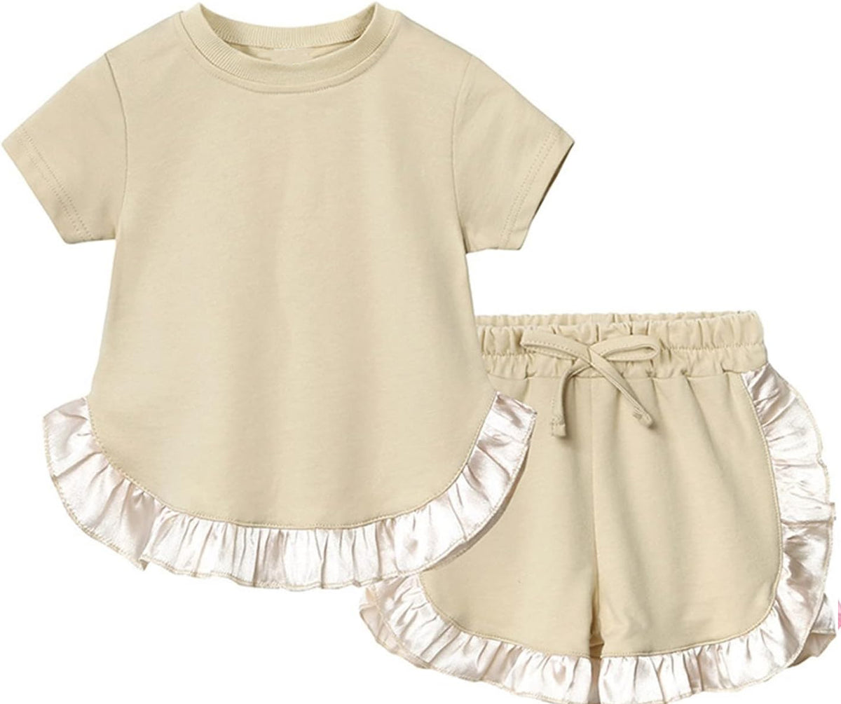 preorder GSSO2185 cotton yellow short sleeve shorts girls set