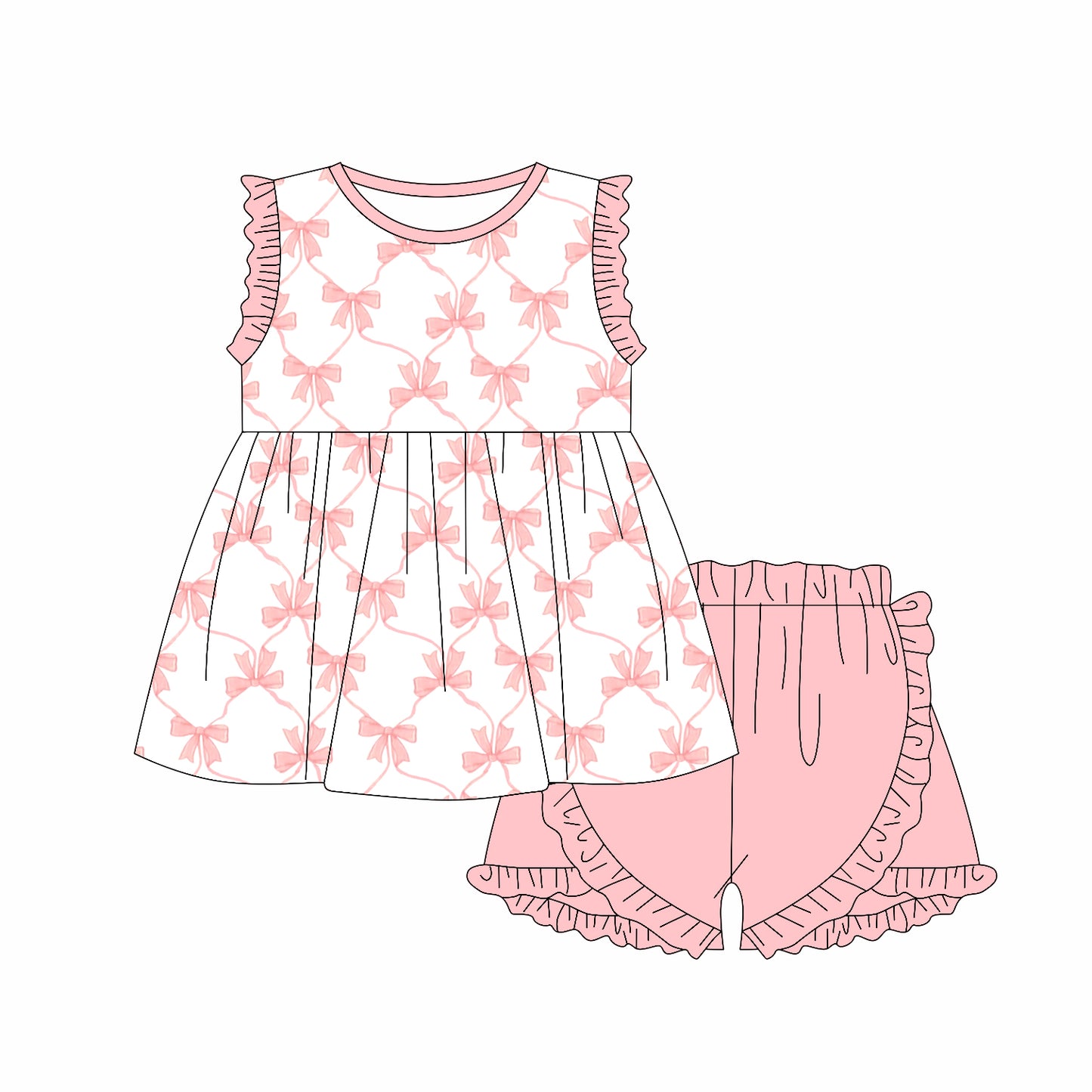 preorder GSSO2301 pink bows ruffles sleeveless pink shorts girls set