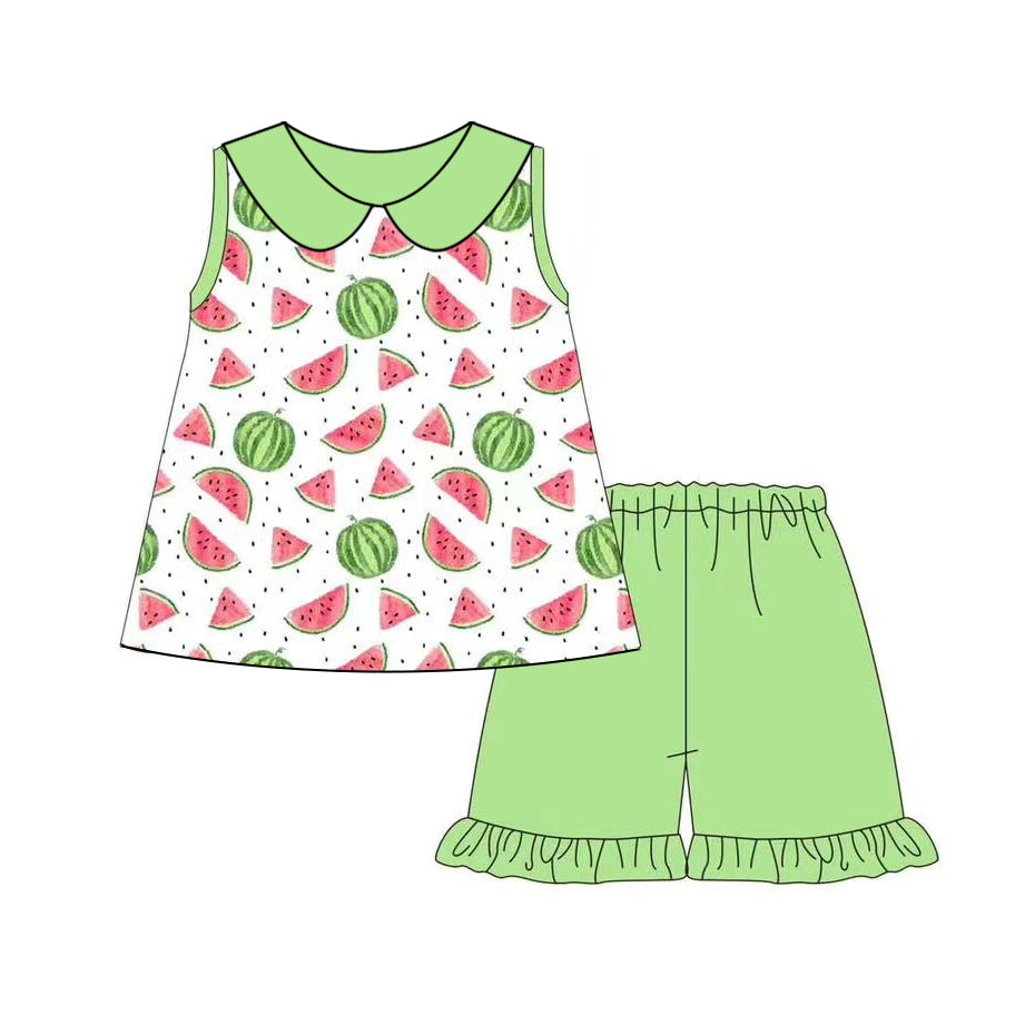 preorder GSSO2308 watermelon green sleeveless green shorts girls set