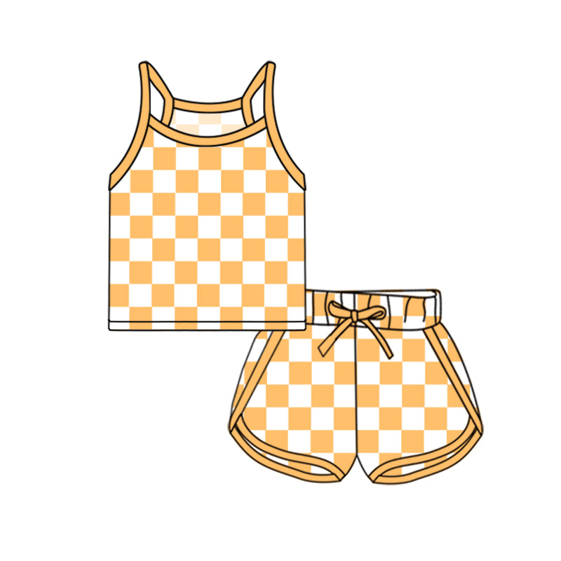 preorder GSSO2333 yellow checkered camisole shorts girls set