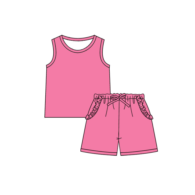 preorder GSSO2342 hot pink cotton sleeveless shorts girls set