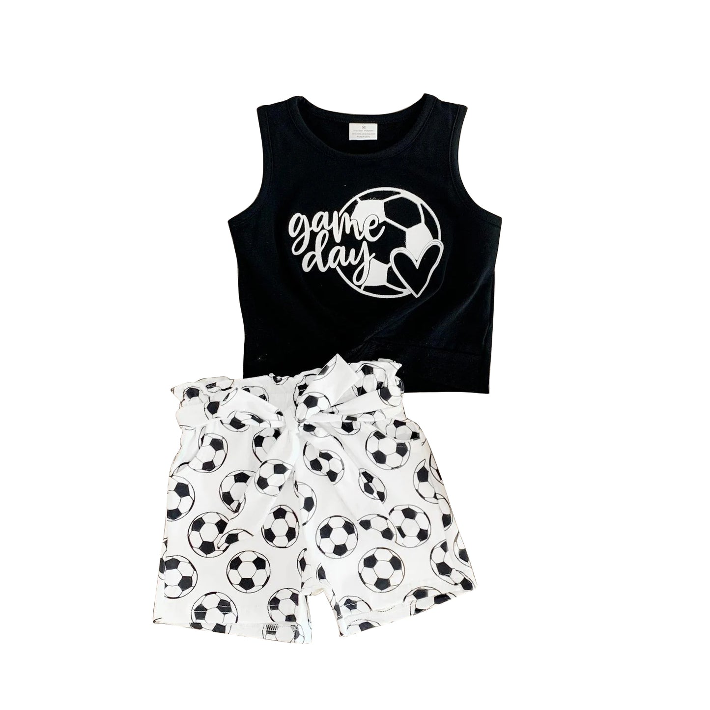 preorder GSSO2345 game day heart scooer black sleeveless shorts girls set