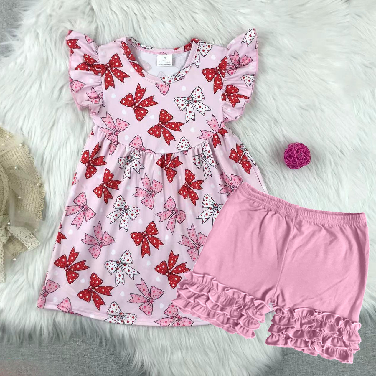 preorder GSSO2360 pink cows coquette bows pink flutter sleeve pink shorts girls set