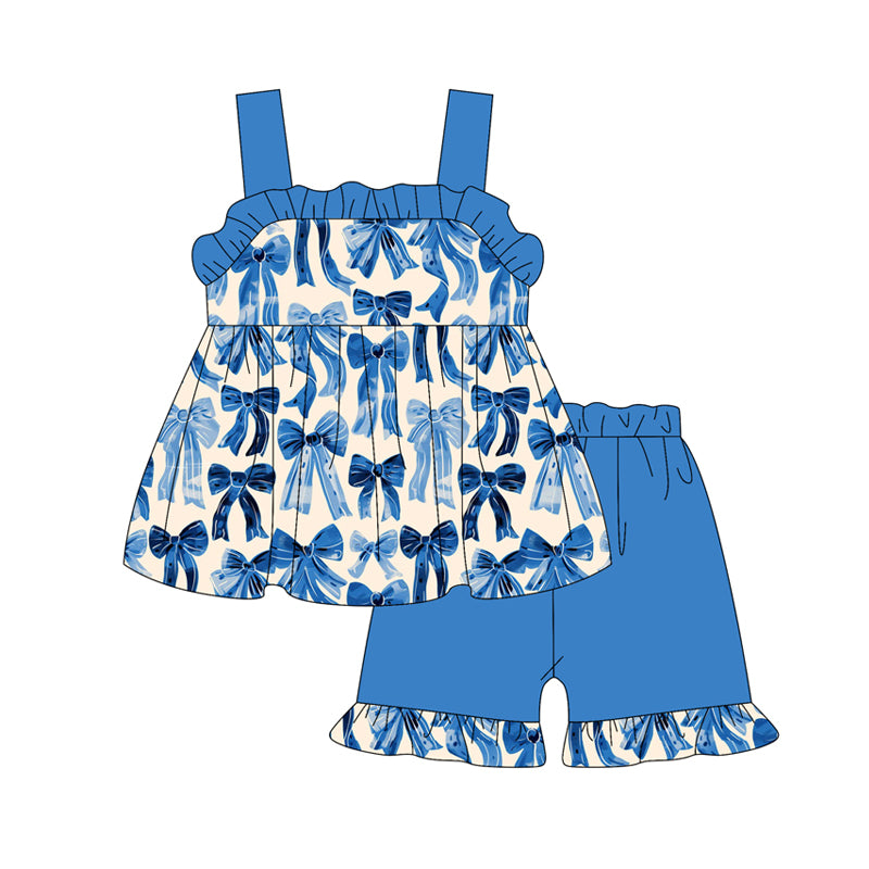 preorder GSSO2369 blue bows coquette bows camisole blue shorts girls set