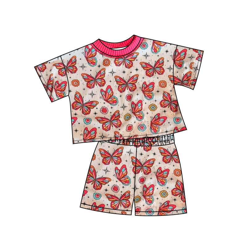 preorder GSSO2416 butterfly pink short sleeve shorts girls set