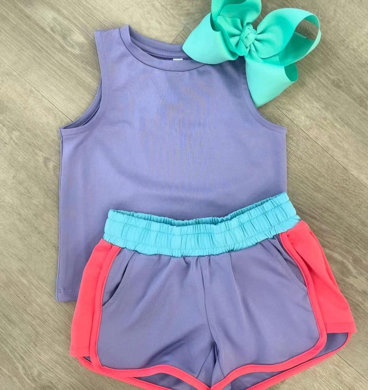 preorder GSSO2506 purple sleeveless shorts girls set yoga