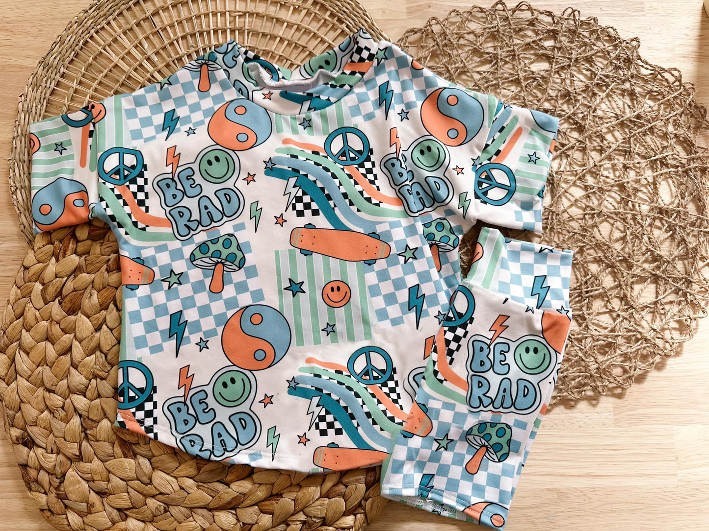 preorder GSSO2436 be rad smile star blue checkered short sleeve shorts girls set