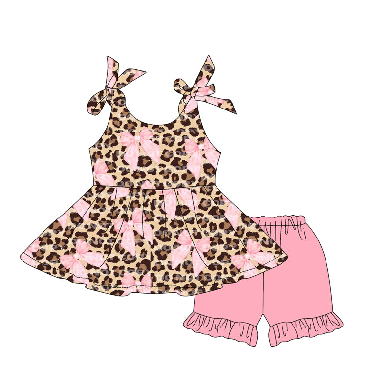 preorder GSSO2451 pink bows leopard camisole pink shorts girls set