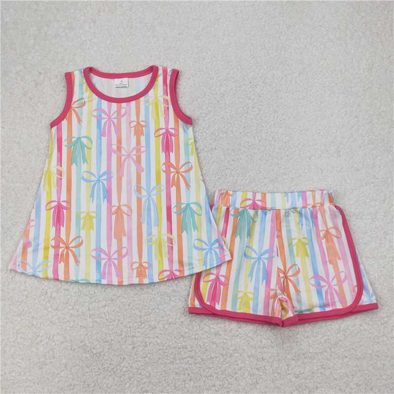 rainbow striped bows Summer girls set RTS sibling clothes