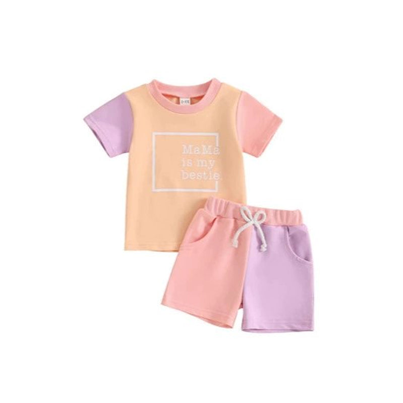 preorder GSSO2531 mama is my bestie pink short sleeve shorts girls set