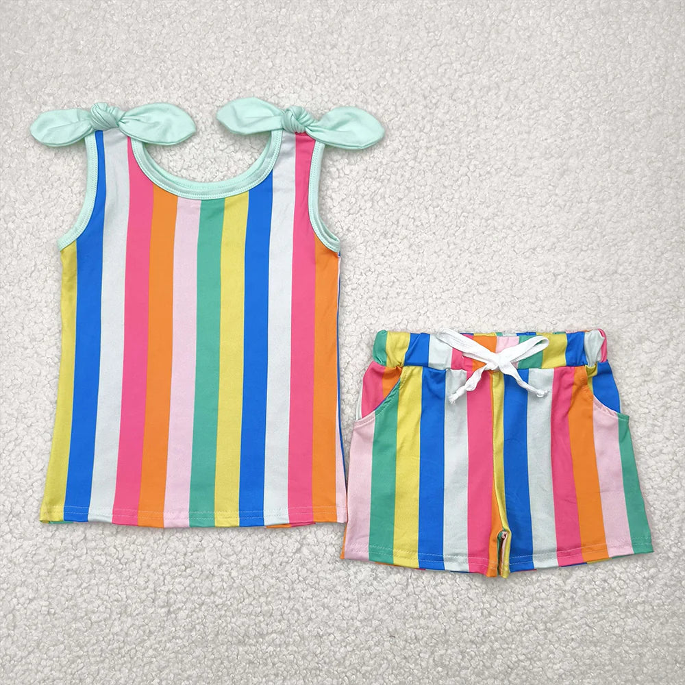 rainbow striped bows Summer girls set RTS sibling clothes