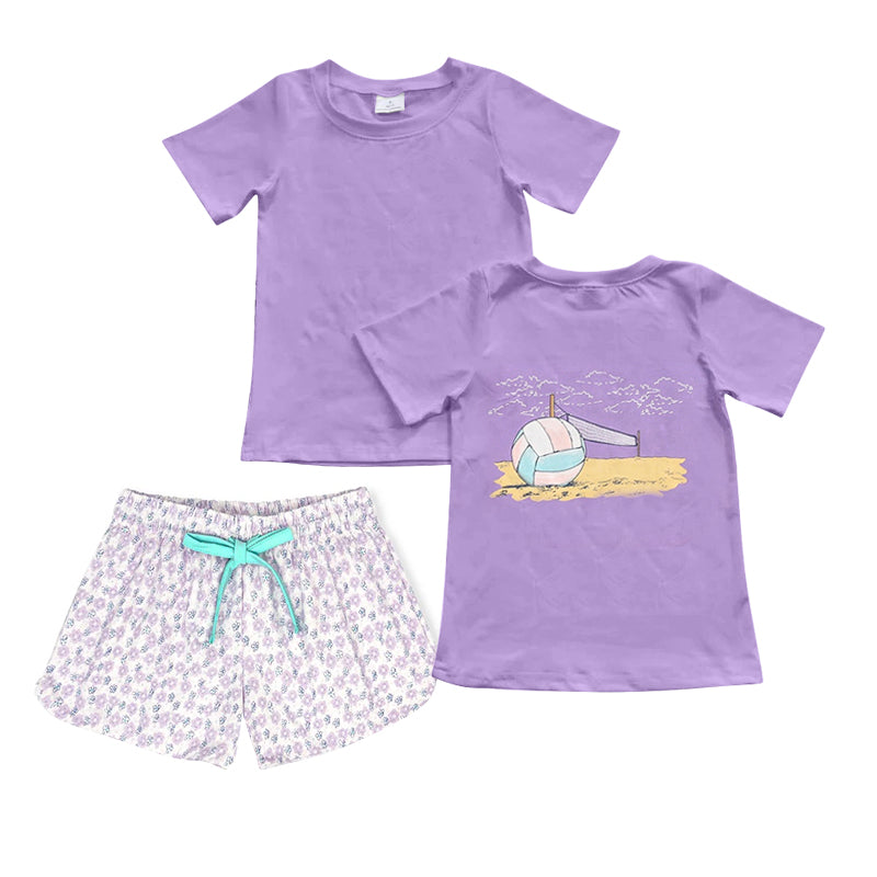 preorder GSSO2541 beach volleyball purple short sleeve shorts girls set