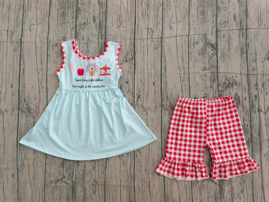 preorder Samples GSSO2544 Spent Forty Eight Dollars Sleeveless Red Checkered Shorts Girls Set
