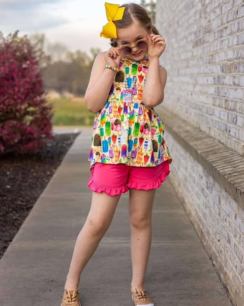 preorder GSSO2552 colorful ice sleeveless hot pink shorts girls set
