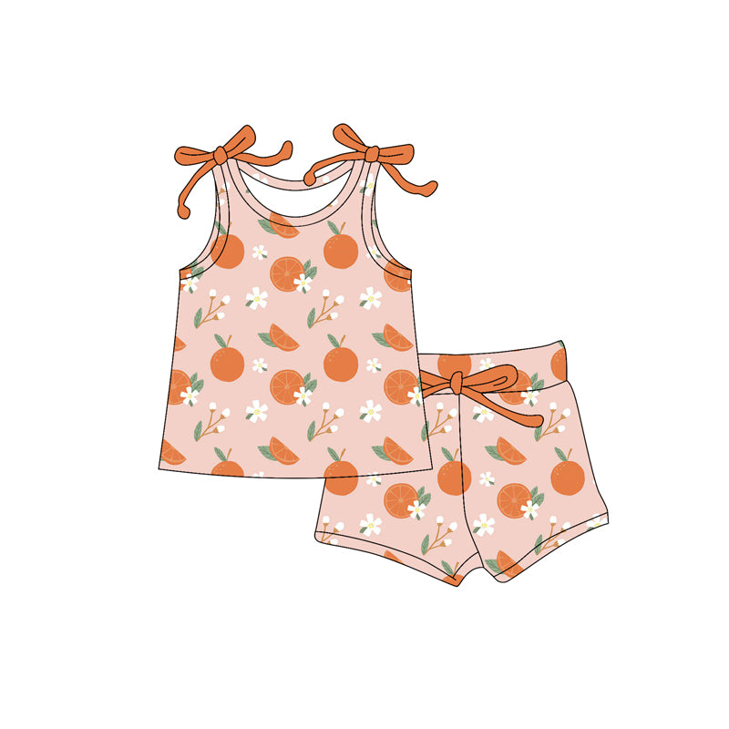 preorder GSSO2563 orange flowers sleeveless shorts girls set