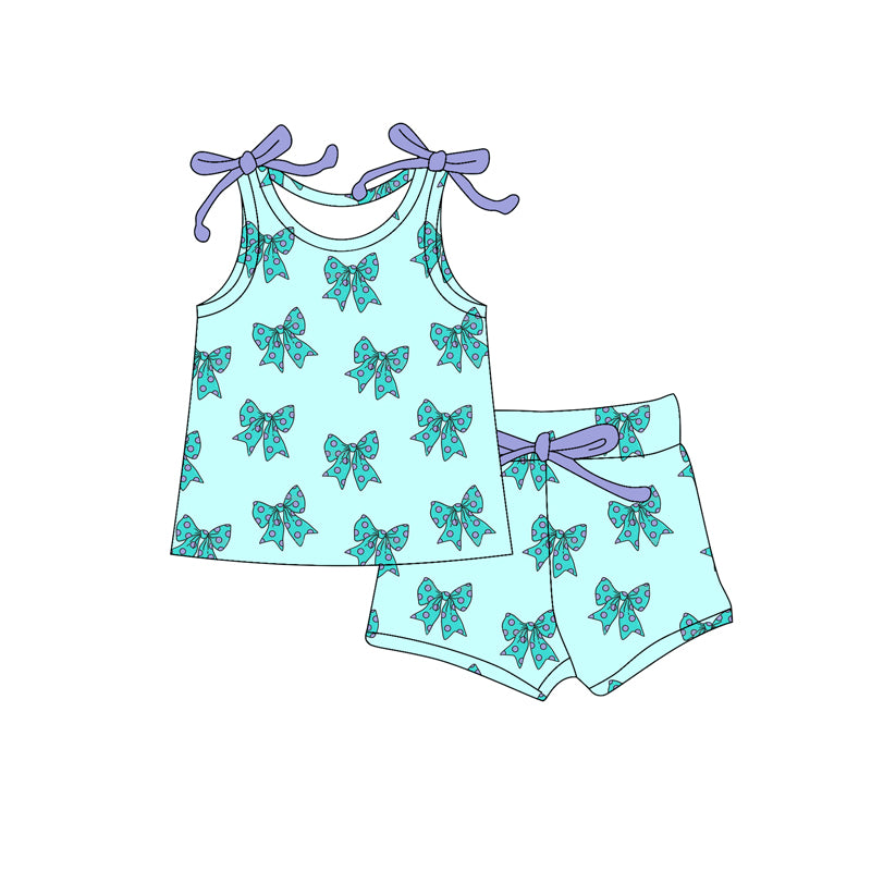 preorder GSSO2598 green bows sleeveelss shorts girls set
