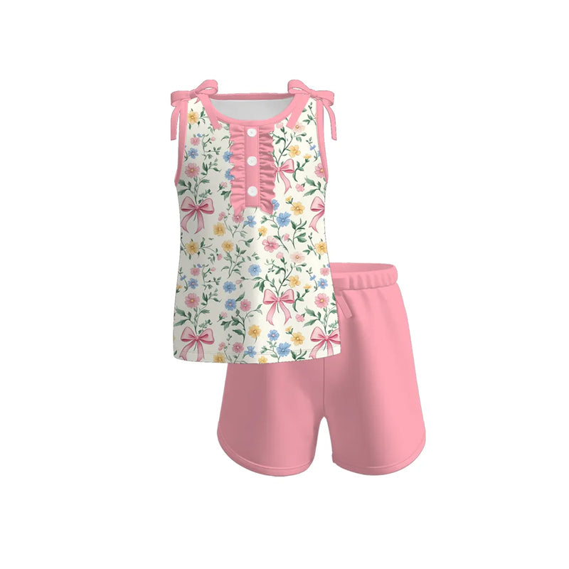 preorder GSSO2600 colorful flowers sleeveless pink shorts girls set
