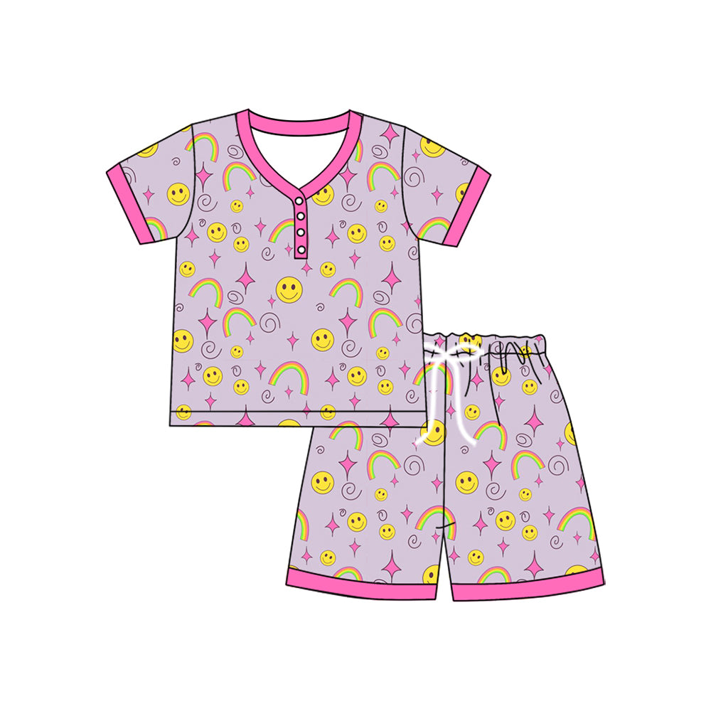 preorder GSSO2611 smile rainbow star pink short sleeve shorts girls pajamas
