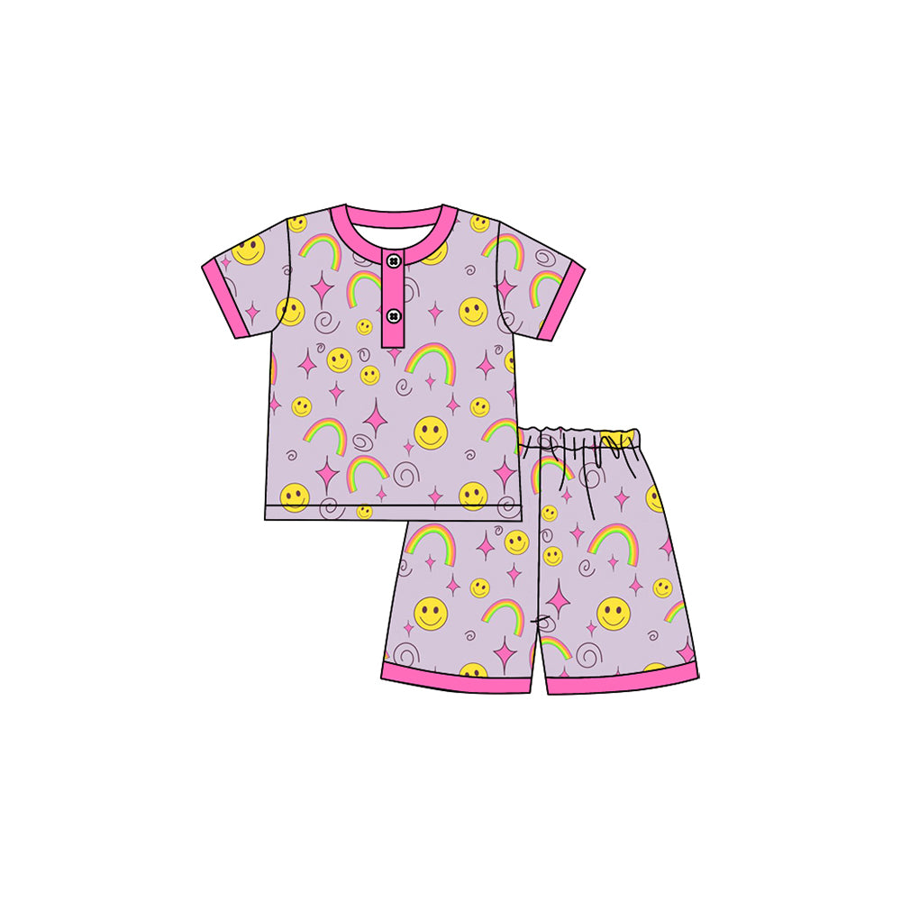 preorder GSSO2613 smile rainbows star hot pink short sleeve shorts girls pajamas