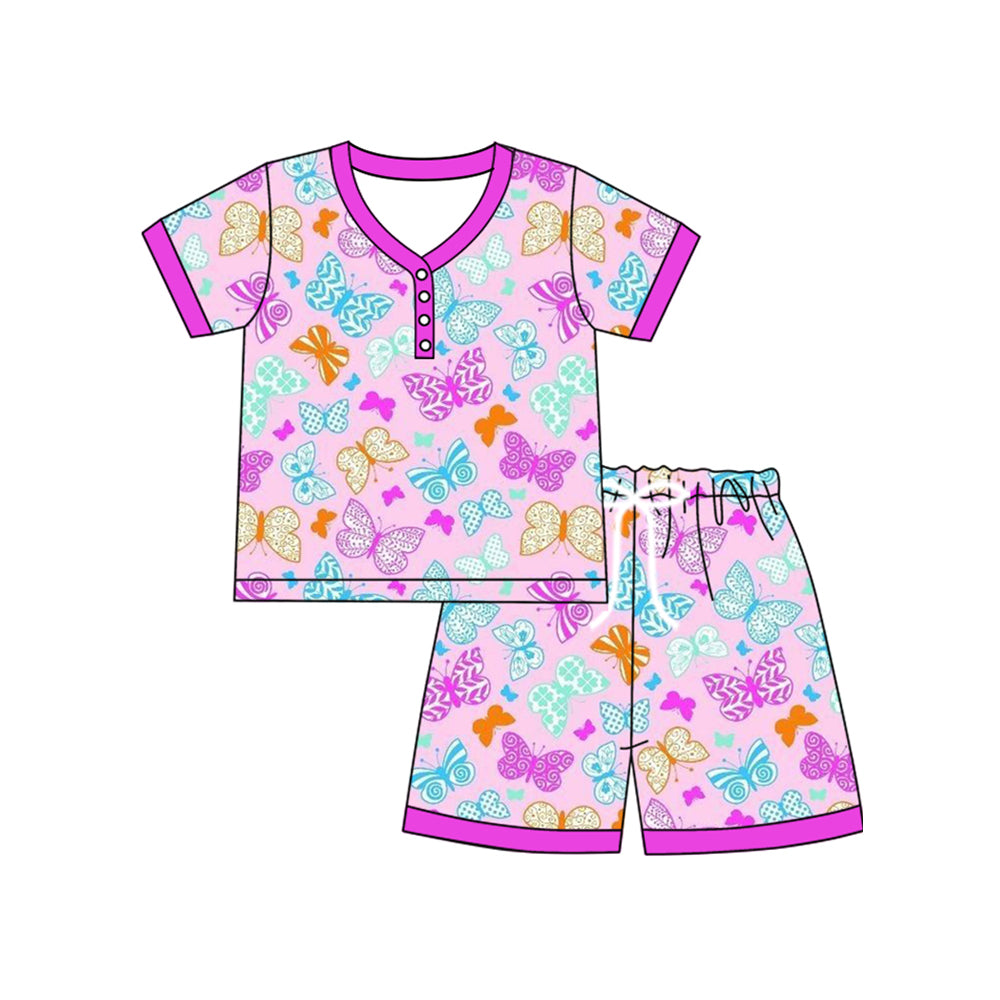 preorder GSSO2616 colorful butterfly purple short sleeve shorts adult women pajamas