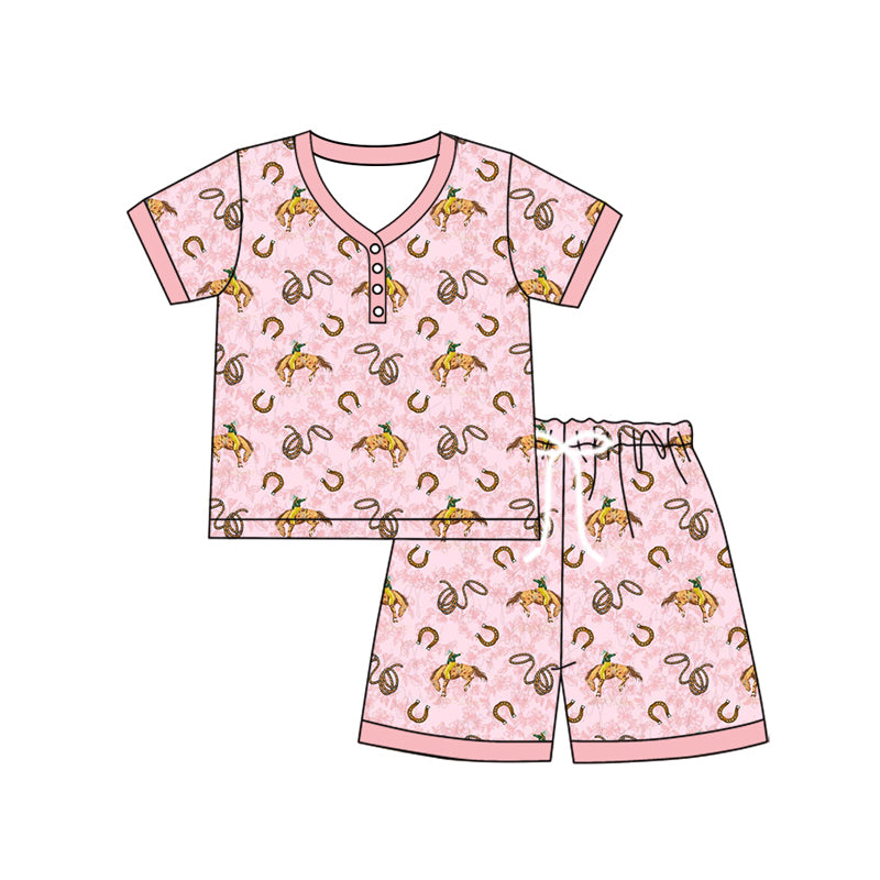preorder GSSO2618 Western rodeo bows short sleeve shorts adult women pajamas