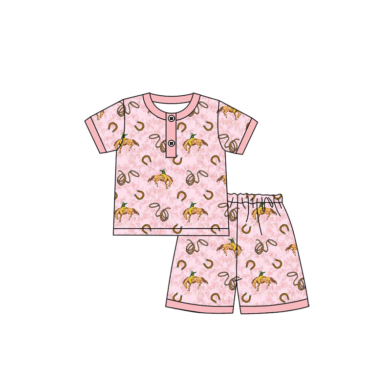 preorder GSSO2620 Western rodeo pink short sleeve shorts girls pajamas