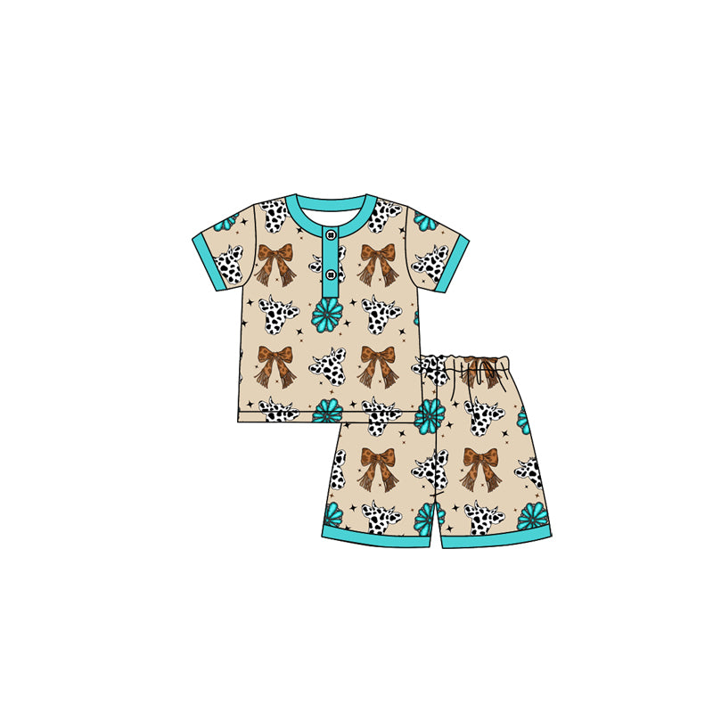 preorder GSSO2621 Western cow bows short sleeve shorts girls pajamas