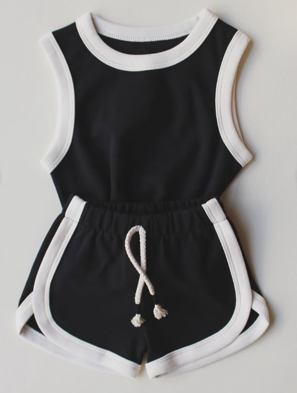 preorder GSSO2629 navy blue sleeveless shorts girls set