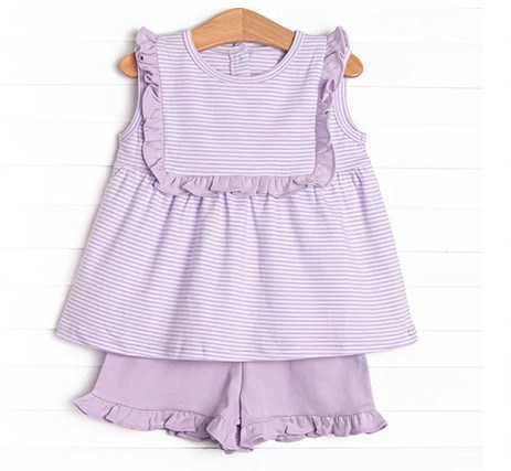 preorder GSSO2631 purple striped sleeveless shorts girls set
