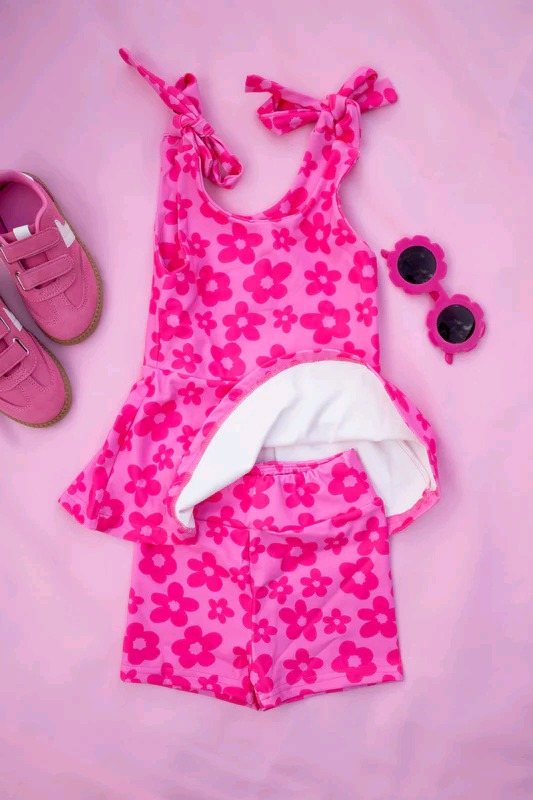 preorder GSSO2635 hot pink flowers sleeveless shorts girls set