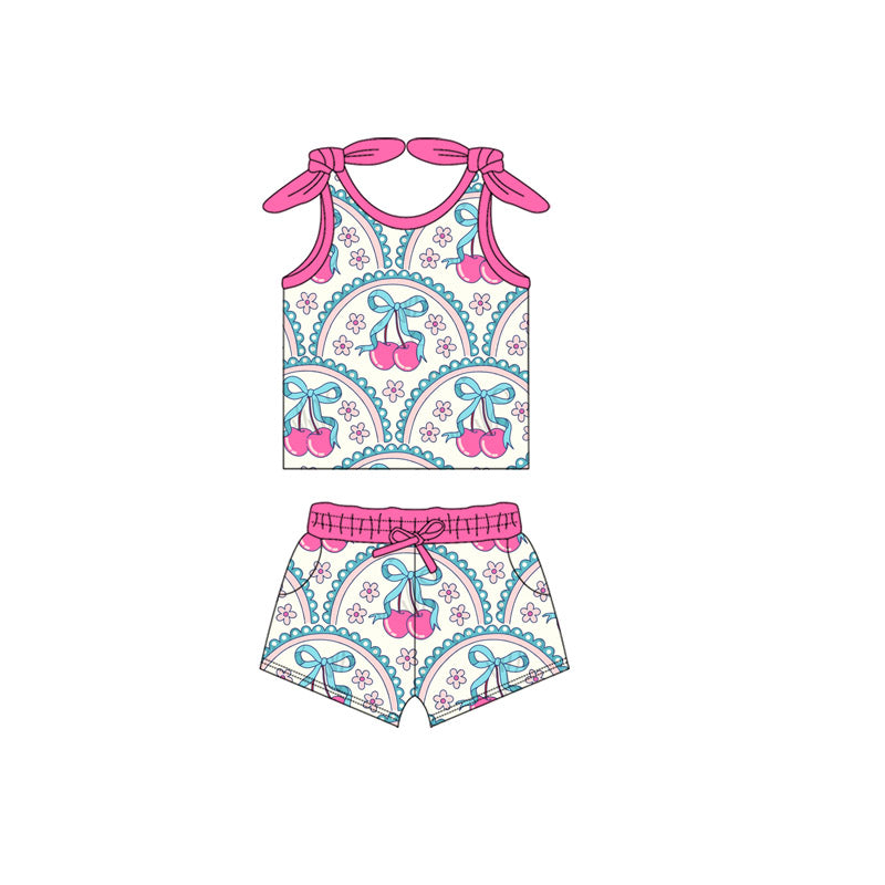 preorder GSSO2653 berry flowers hot pink sleeveless shorts girls set