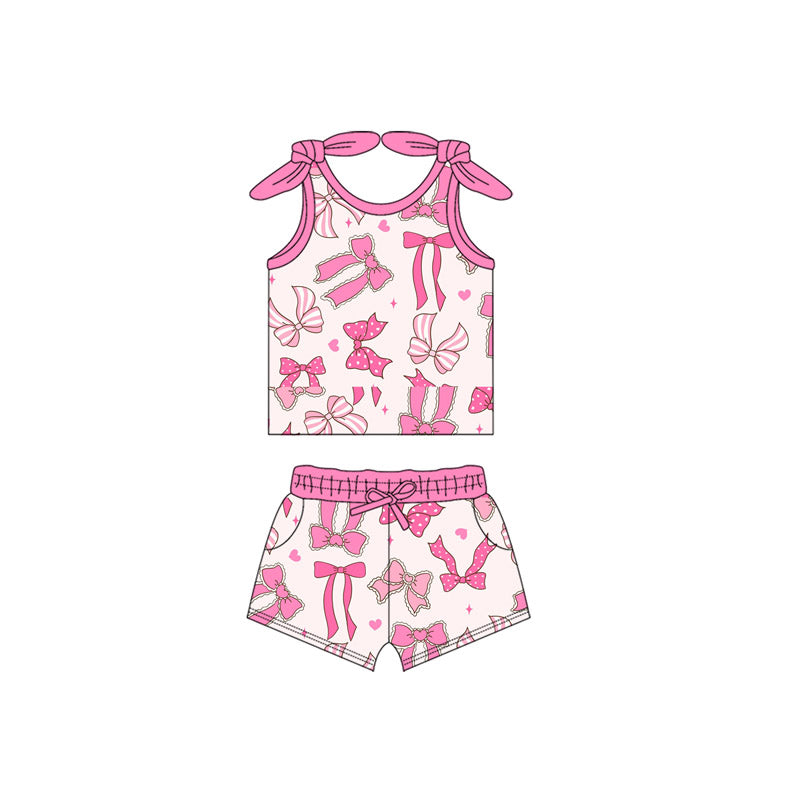 preorder GSSO2654 pink/hot pink bows sleeveless shorts girls set