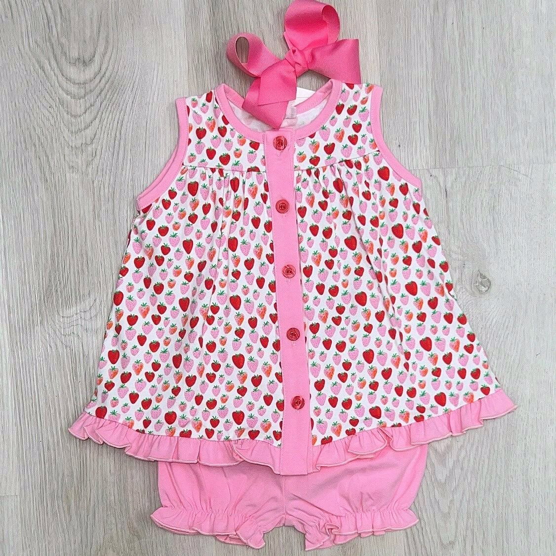 preorder GSSO2656 cute strawberry pink sleeveless shorts girls set
