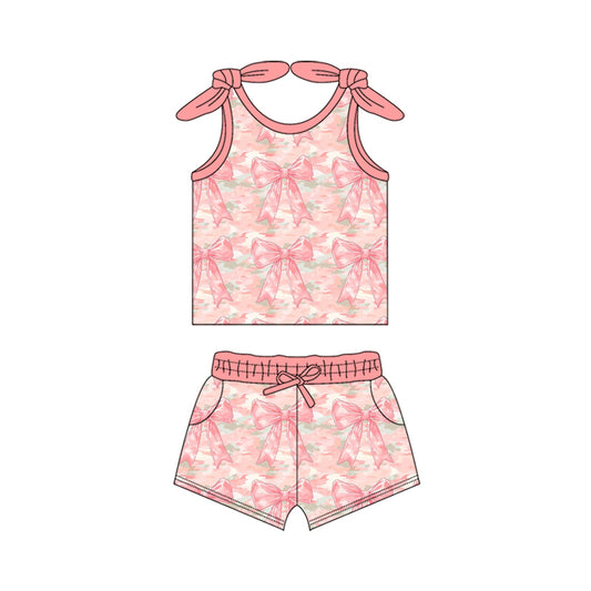 preorder GSSO2683 pink bows camo sleeveless shorts girls set